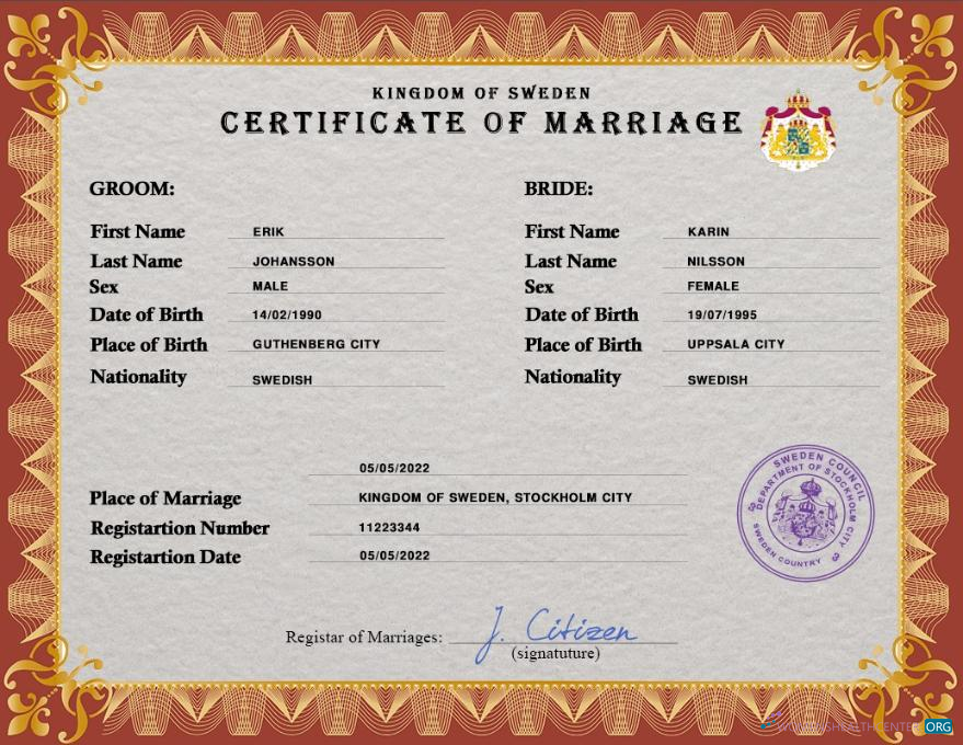 Download Sweden marriage certificate PSD template Photoshop template
